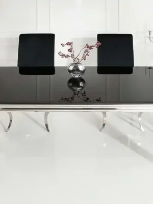 Skleněný jídelní stůl Barock Black černá stříbrná 200cm Sezónní Sleva