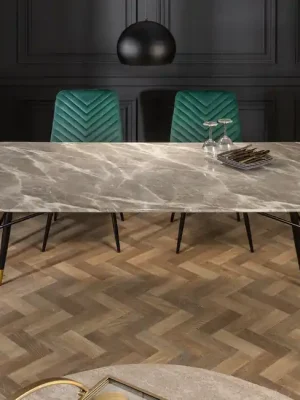 Originální Luxusní jídelní stůl Paris skleněná deska v šedém mramorovém vzhledu 180cm
