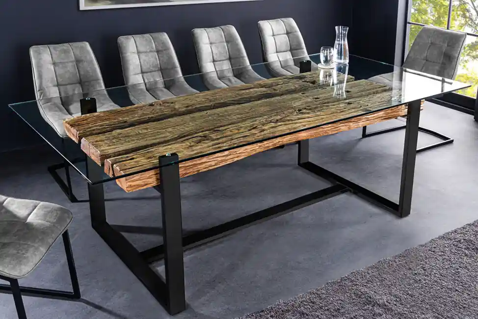 Nová Kolekce Designový skleněný jídelní stůl Barracuda Teak 220cm