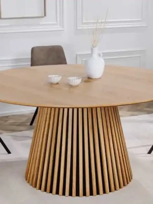 Luxusní kulatý kuchyňský stůl z masivu a MDF Valhalla Wood Dub 120cm Zlevněný