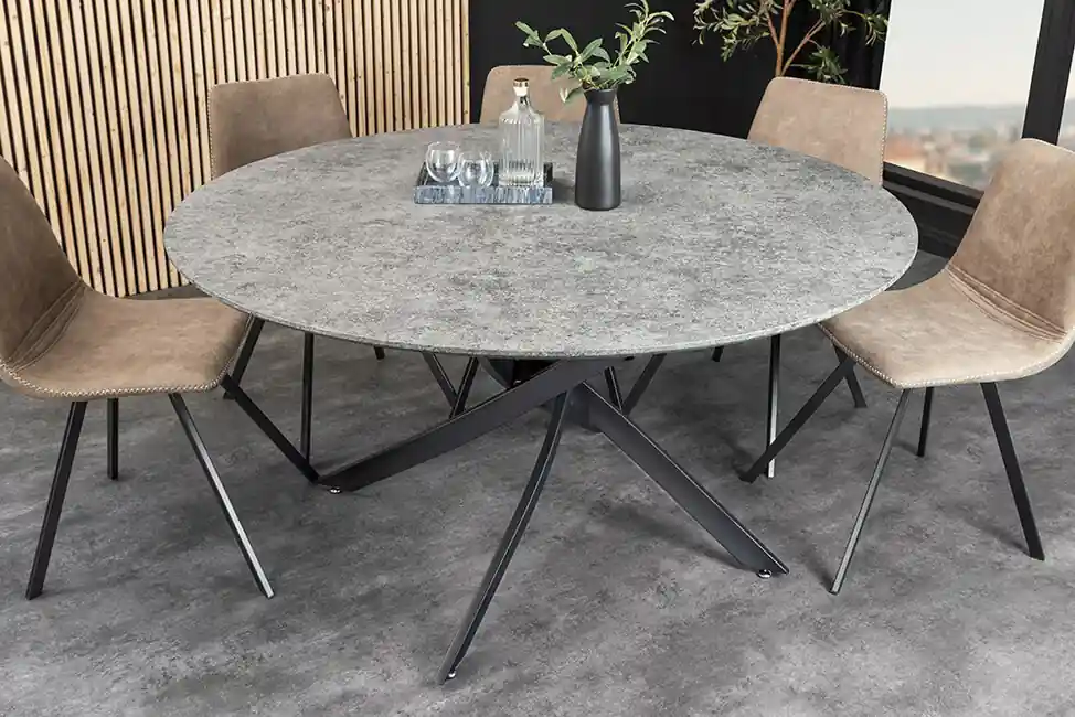 Levný Industriální kulatý jídelní stůl Nexus 120 cm – Šedý beton