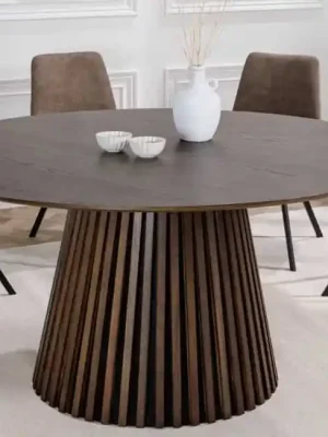 Luxusní kulatý kuchyňský stůl z masivu a MDF Valhalla Wood Dub tmavý 120cm Must-Have