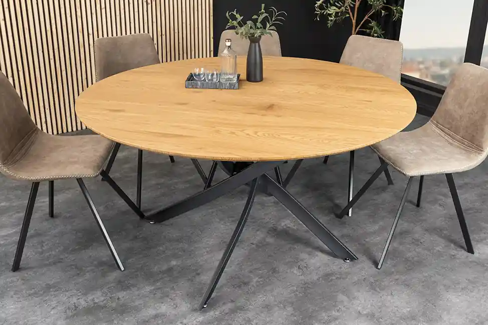 Kulatý jídelní stůl NEXUS 120 cm Divoký dub a kov Výprodej