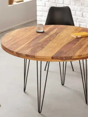 Originální Designový kulatý kuchyňský stůl z masivu Makassar Sheesham 120cm