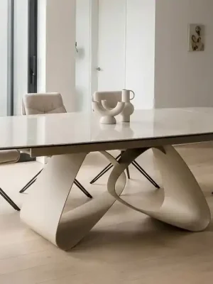 Rozkládací jídelní stůl Möbius krémová keramika 180 - 260 cm Autentický