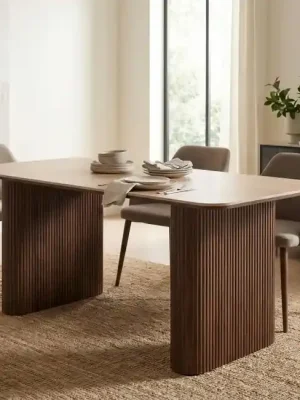 Designový jídelní stůl Tivoli 180 cm Travertin s lamelovou podnoží Originální