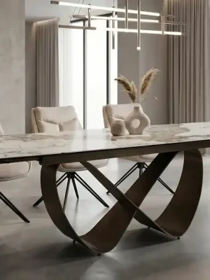 Luxusní keramický stůl Borghese bílá Pandora s měděnou podnoží 160 – 240 cm Must-Have