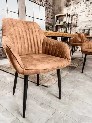 Designová jídelní židle s područkami Turin vintage světle hnědá mikrovlákno Značkový