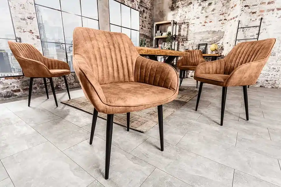 Designová jídelní židle s područkami Turin vintage světle hnědá mikrovlákno Značkový
