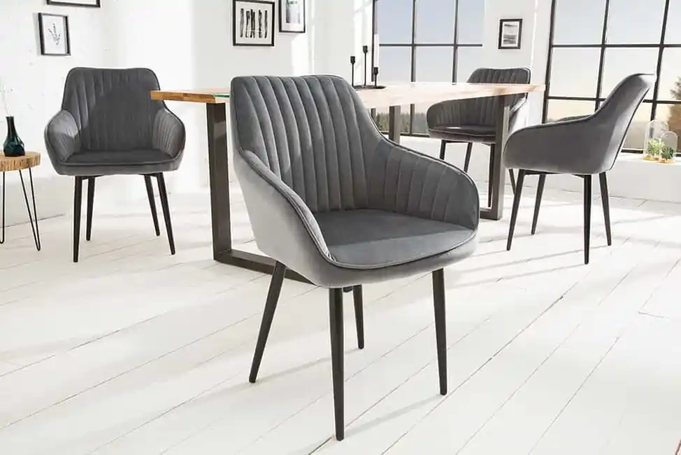 Výprodej Designová jídelní židle s područkami Turin stříbrno šedá samet
