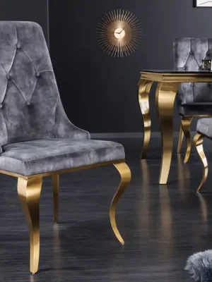 Must-Have Luxusní jídelní židle Barock Gold Lion šedá samet