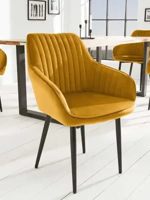 Designová jídelní židle s područkami Turin hořčicová samet Originální