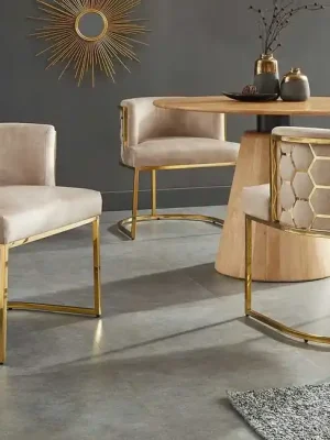 Luxusní sametová jídelní židle Golden Hive béžová Originální