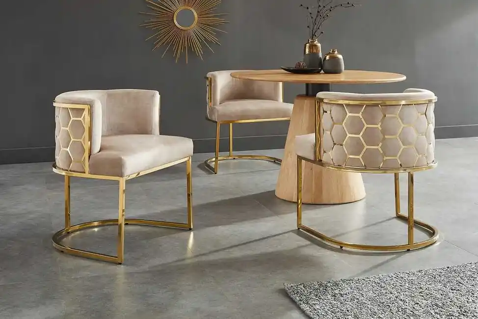 Luxusní sametová jídelní židle Golden Hive béžová Originální