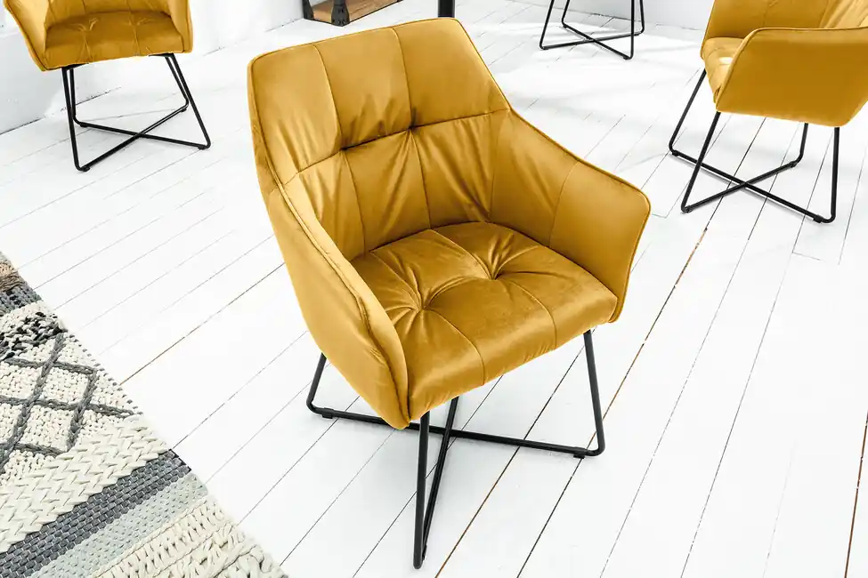 Luxusní jídelní židle s područkami Loft hořčicová žlutá Zlevněný
