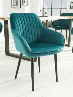 Designová jídelní židle s područkami Turin tyrkysová samet Bezpečná Platba