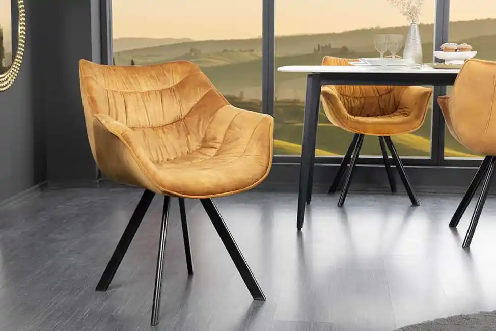 Designová jídelní židle Miramar Style hořčicově žlutá samet Speciální Cena
