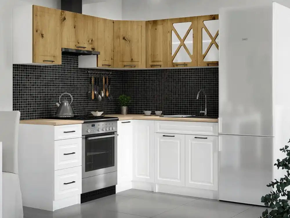 Aktuální Rohová kuchyňská linka Astra artisan/bílá MAT