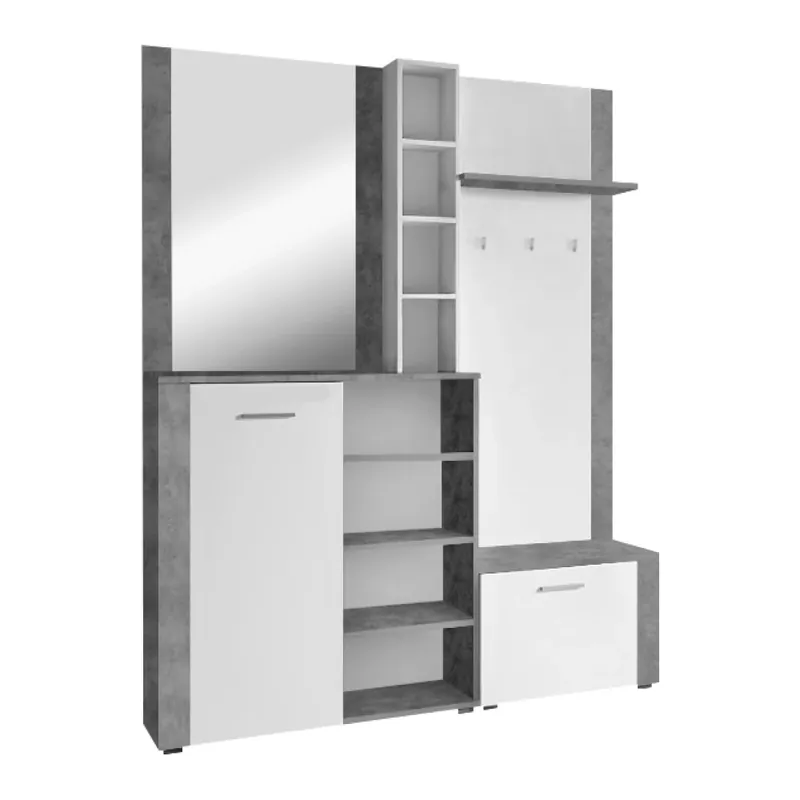 Předsíňová sestava, bílá/beton, FANDU Poslední Šance