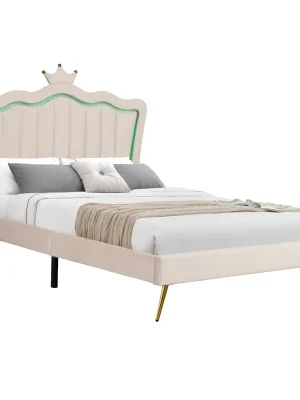Must-Have Postel s roštem, 140x200, béžová Velvet látka, RANIA