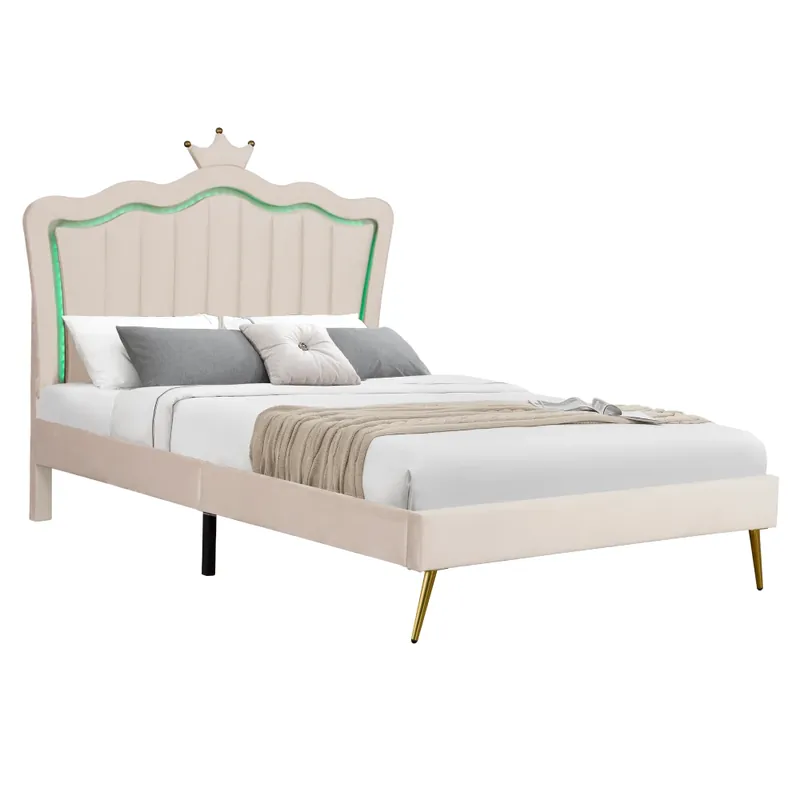 Must-Have Postel s roštem, 140x200, béžová Velvet látka, RANIA