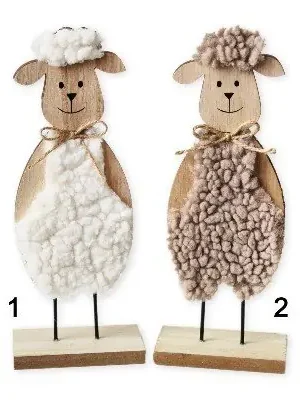 Beránek dřevo/textil 22cm mix hnědá/bílá Novinka