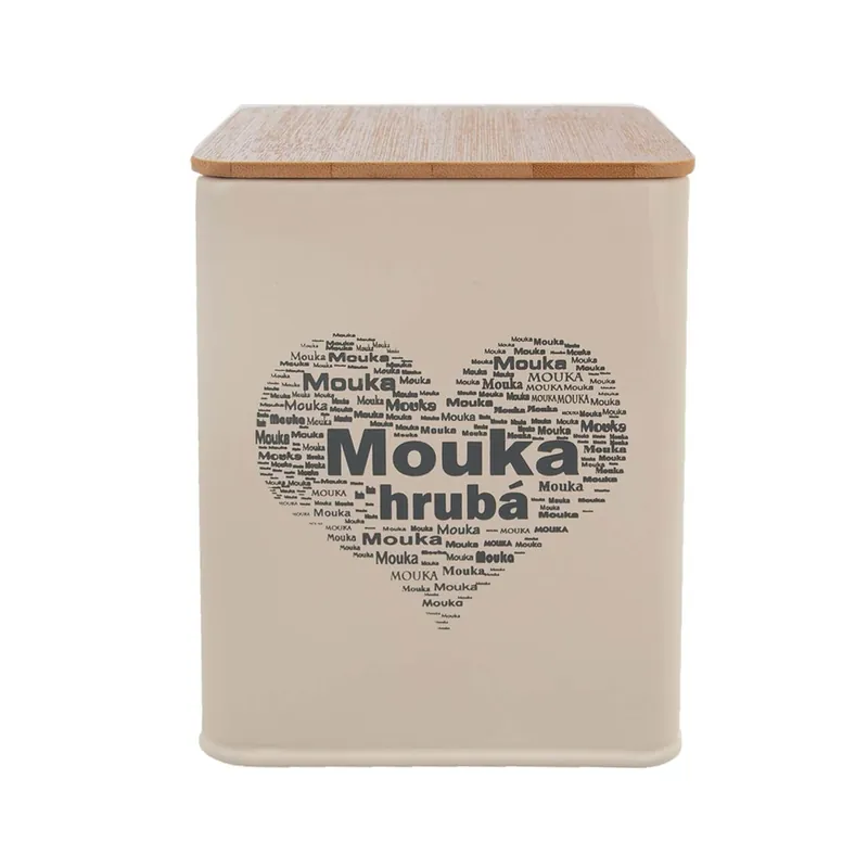 Aktuální Dóza plech/dřevo 11,5x11,5x14 cm Mouka hrubá SRDCE