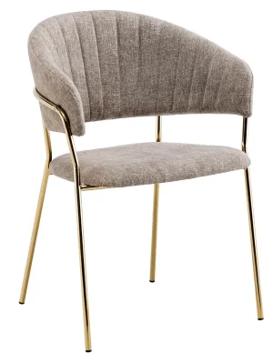 Designové jídelní křeslo, hnědá látka/gold chrom zlatý, DASMIN TYP 1 Levný