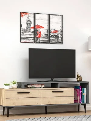 CANDLE TV stolek na nožičkách, dub / antracit Zlevněný
