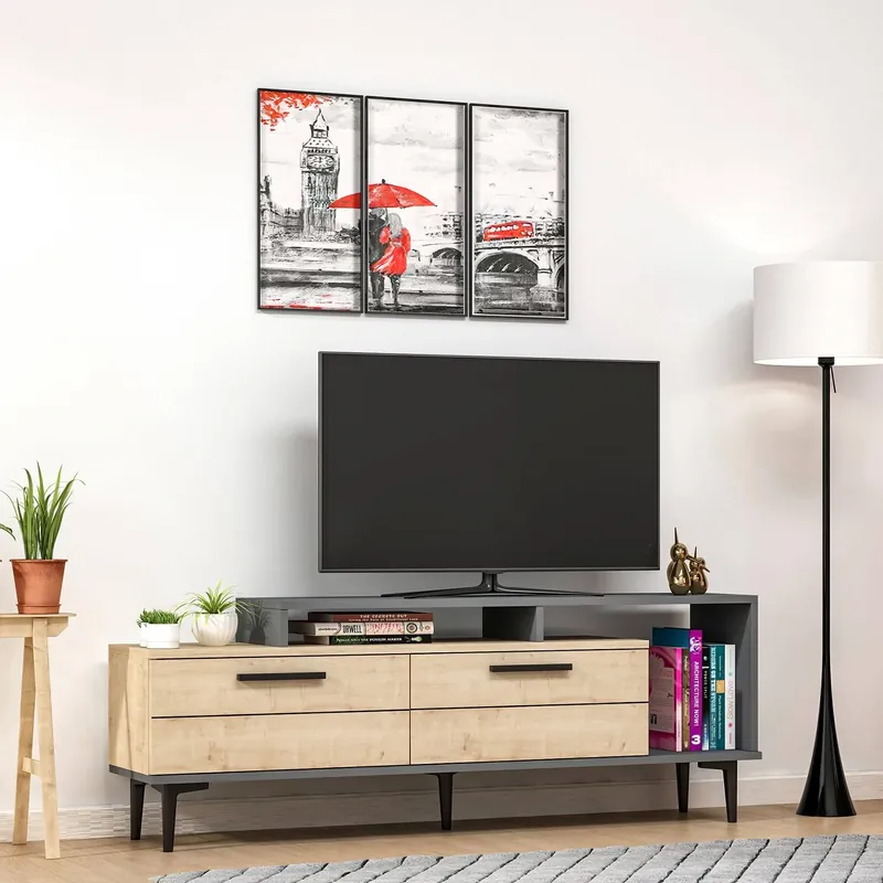 CANDLE TV stolek na nožičkách, dub / antracit Zlevněný