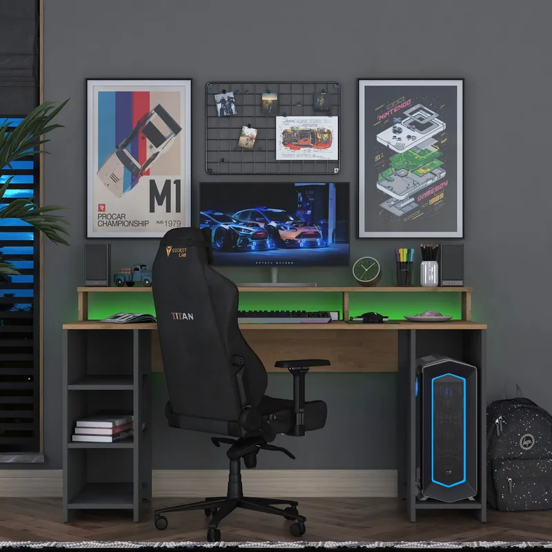 SELVINO psací stůl s kontejnerem na PC, ořech/antracit Levný