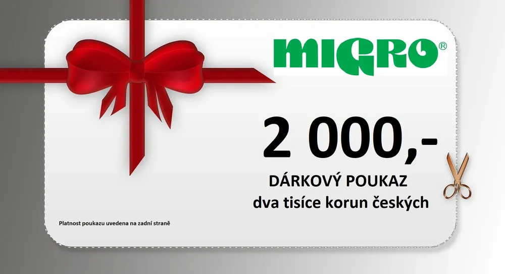 Značkový Dárkový poukaz 2 000 Kč na nábytek NABYTEK MIGRO - flexibilní použití