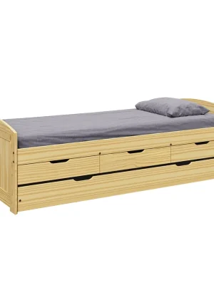 Koupit Online Postel s výsuvnou přistýlkou, přírodní, masiv, 90x200, MARINELLA NEW