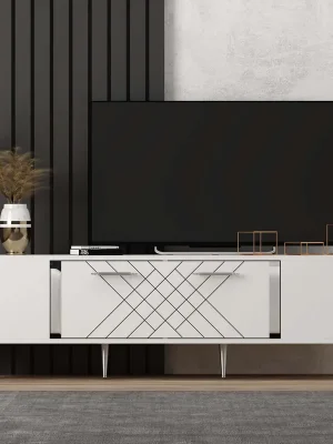 HUSLIA TV stolek na nožičkách, bílá / stříbrná Bezpečná Platba