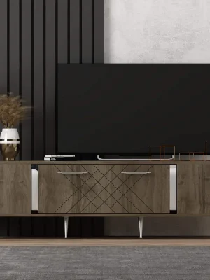 HUSLIA TV stolek na nožičkách, ořech / stříbrná Přímo Od Výrobce