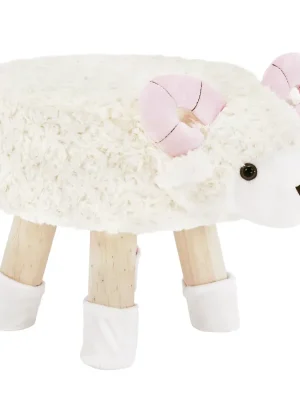 Taburet ve tvaru ovečky látka Velvet bílá/růžová/přírodní, LOLA Horká Nabídka