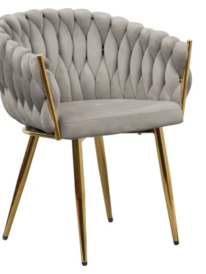 Jídelní křeslo, šedohnědá Taupe Velvet látka/gold chrom zlatý, DEILA Levný