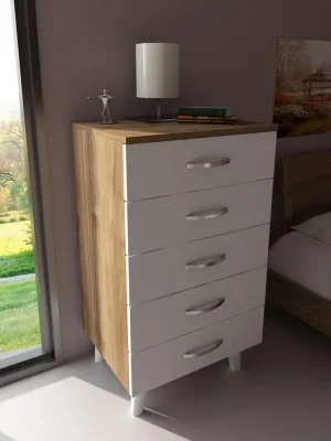 Cenově Výhodný TOTORI úzká komoda, bílá/ořech