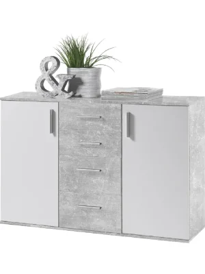 Komoda, bílá/beton, POPPY 5 Speciální Cena