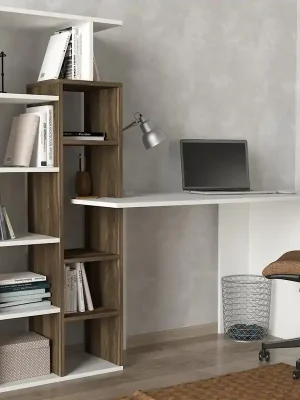 Výprodej Psací stůl s regálem PARKES bílá/ořech