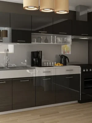 Kuchyňská linka Samara 240/180 černý lesk/bílý pás Akční Cena