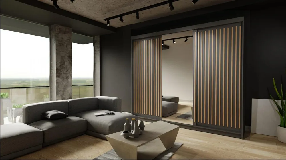 Finální Výprodej Skříň Rony 250 černá-lamely-dub wotan se zrcadlem