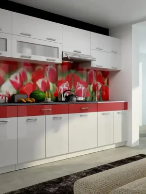 Kuchyňská linka Karen 300 bílý lesk/červený pruh Top Prodej
