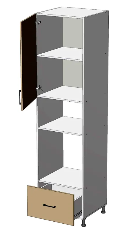 Omezená Nabídka dolní vysoká potravinová skříň na vestavnou troubu a mikrovlnku š.60, v.234, Modena HL602344, bílá/artwood