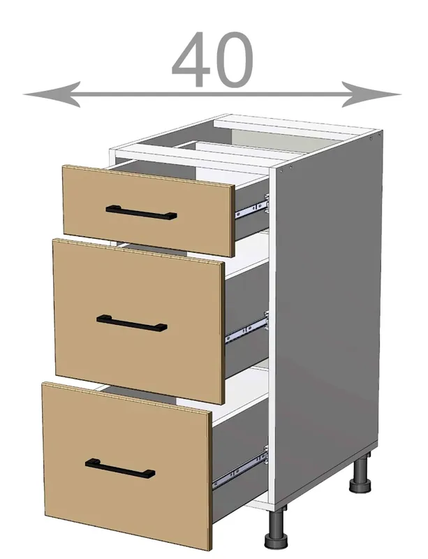 dolní skříňka se zásuvkami š.40, v.82, Modena LD12S4082, bílá/artwood Nízká Cena