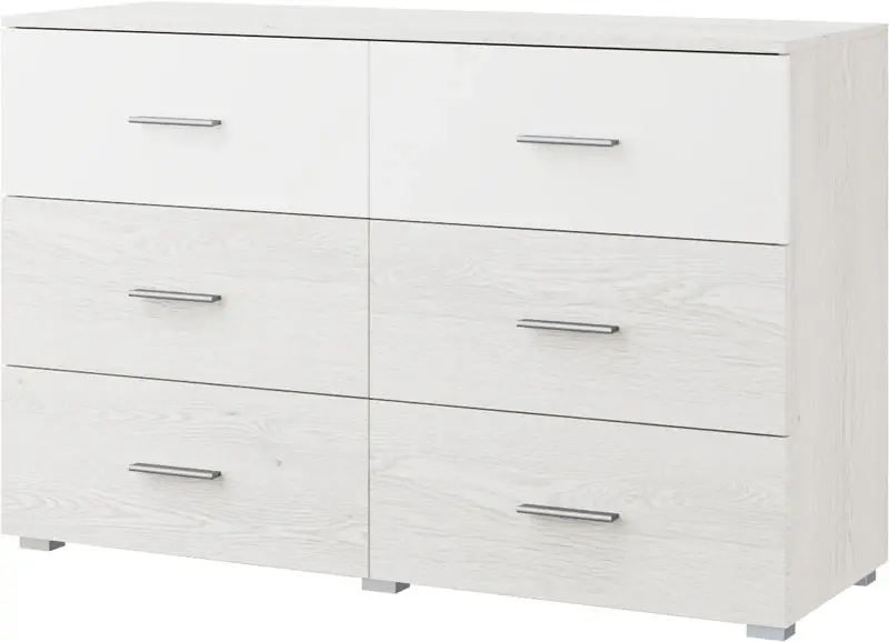 ESTEVAN komoda 6 zásuvek, bílá/light artwood Značkový