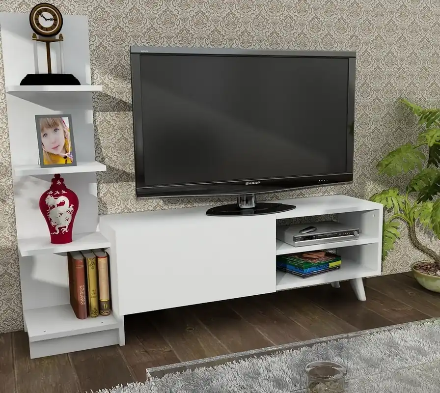 Televizní stolek s regálem HINIS bílá Oblíbený
