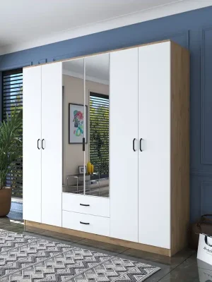 Finální Výprodej ISPRA šatní skříň se zrcadlem, ořech/bílá