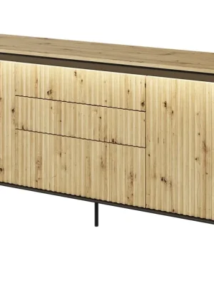Komoda 2D3S s LED IPOLIS dub artisan/černá Odeslání Ihned