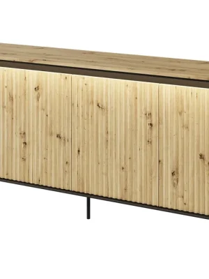 Komoda 4D nizká s LED IPOLIS dub artisan/černá Koupit Online